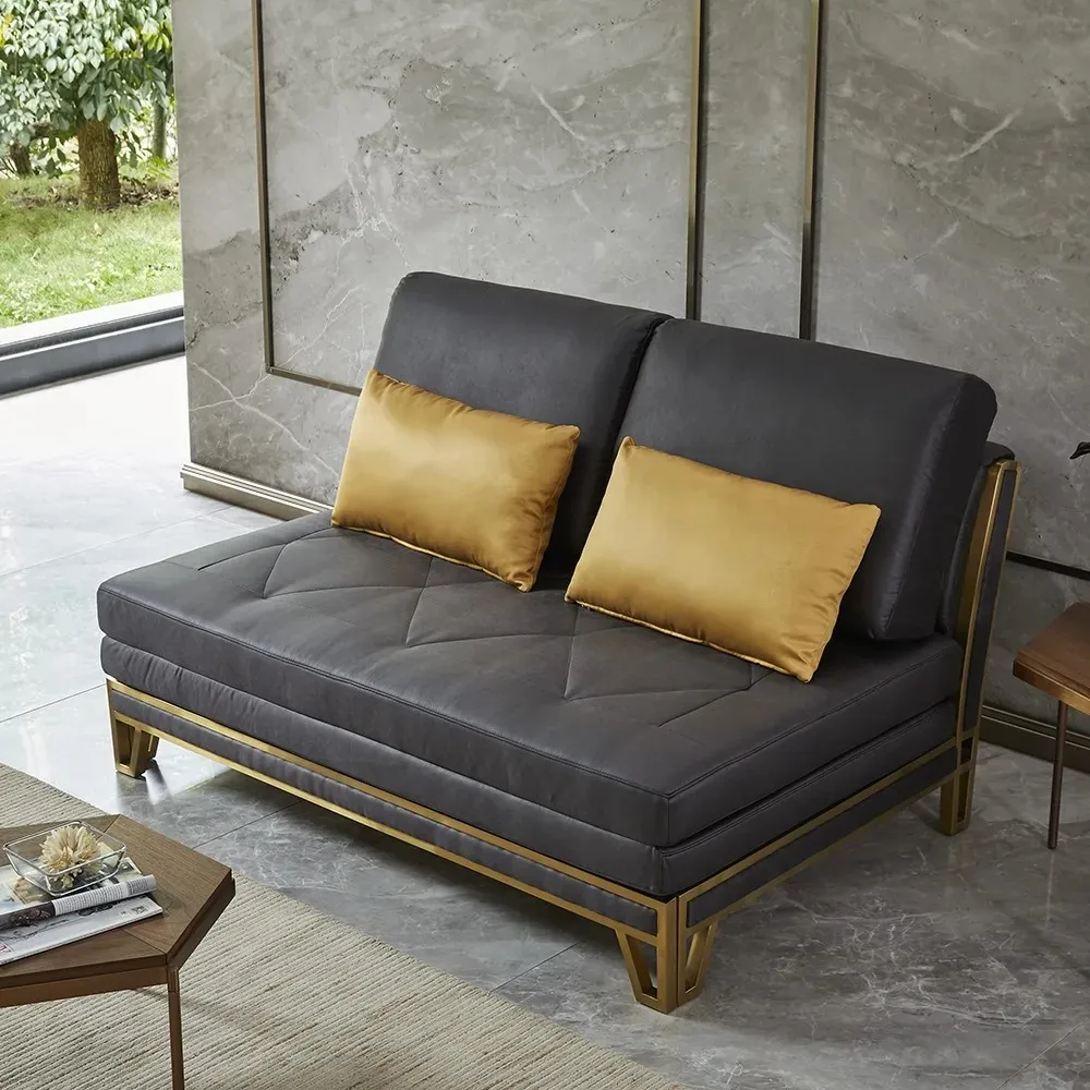 59" Modern Black Convertible Sofa Bed Tufted Leath-Aire Upholstery — image 2