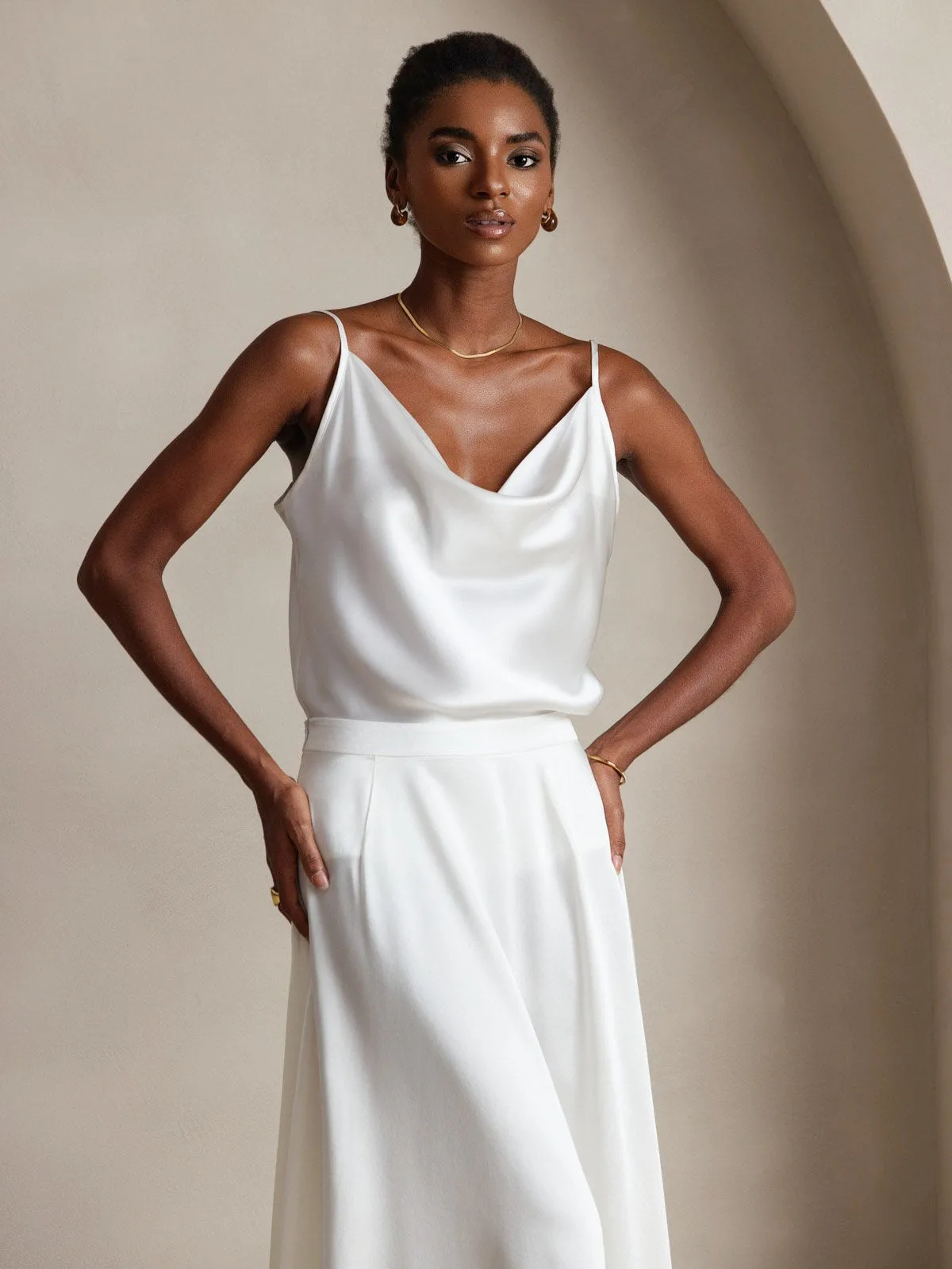 19Momme Silk Spaghetti Strap Cowl Neck Camisoles Top — image 4