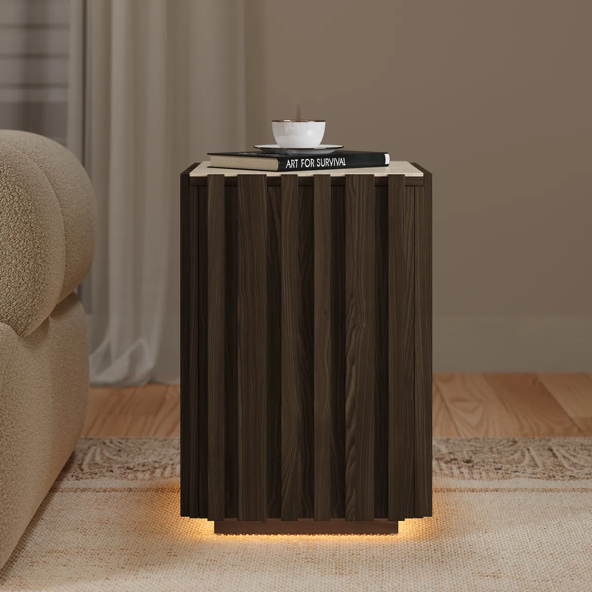 Aura Ash Wood Fluted Side Table with Sintered Stone Top — image 24