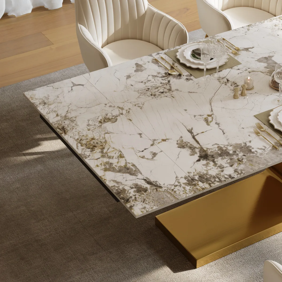 78.7-94.5" Modern Extendable Sintered Stone Dining Table Seats 6-10 People — image 6