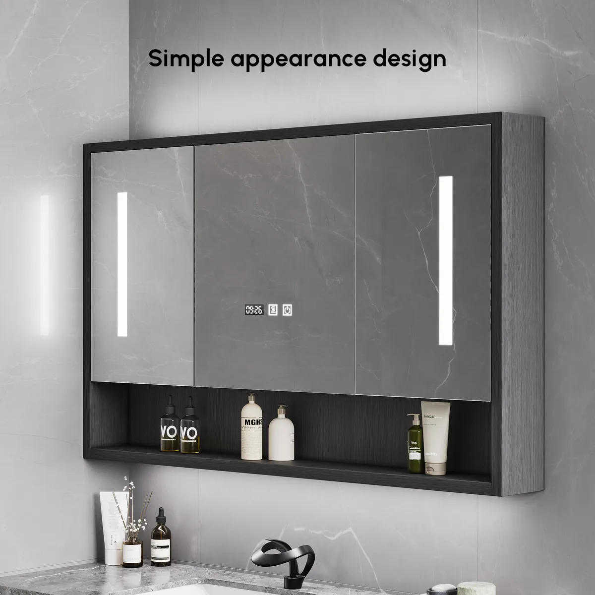 39" Black LED Medicine Cabinet with Adjustable Lighting, Demister & Digital Clock — image 7