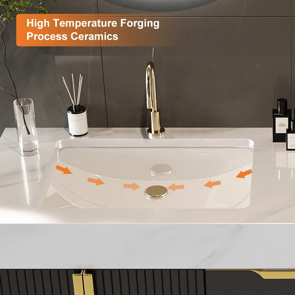 59" Wall Mounted Bathroom Vanity Faux Marble Top with Double Sink — image 25