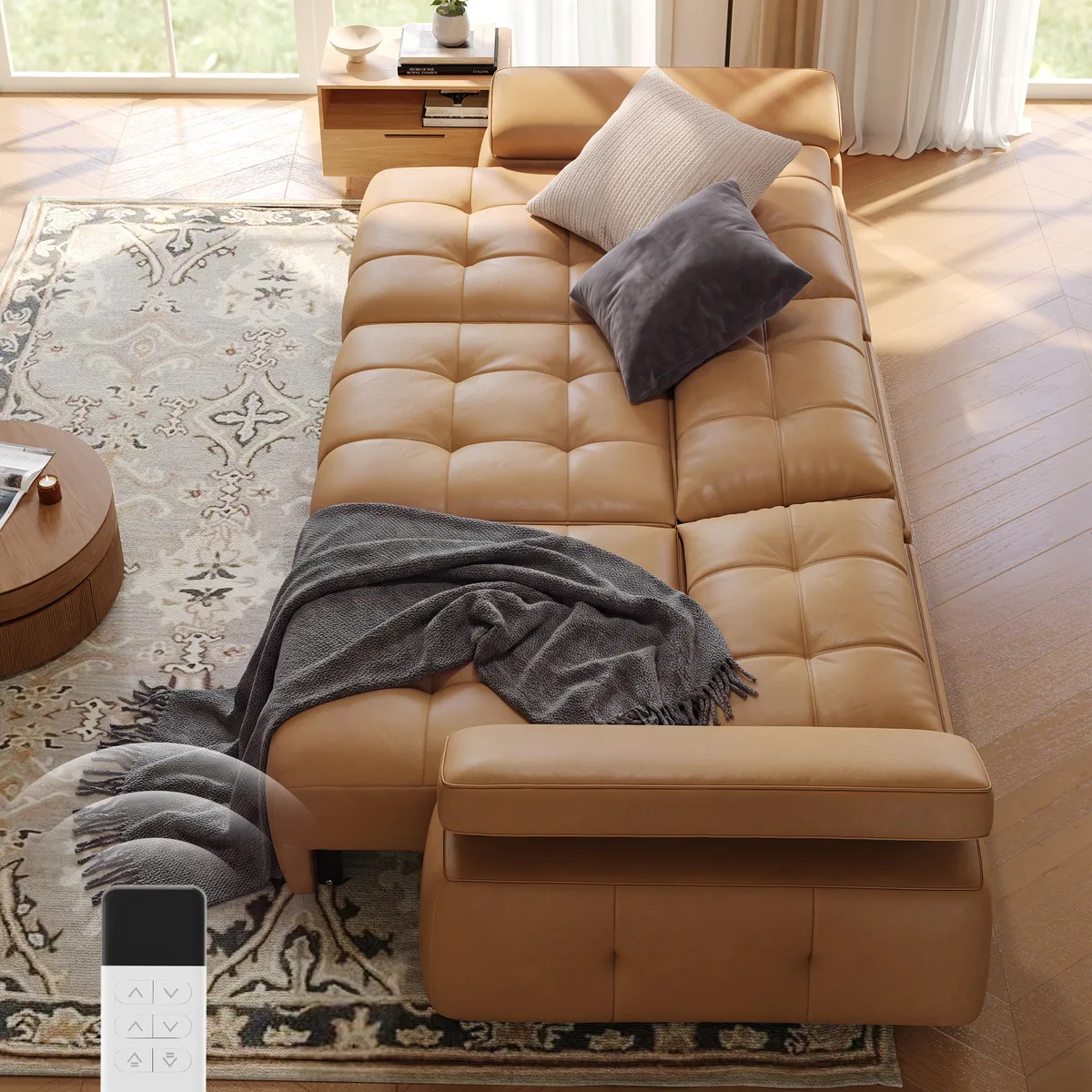 95" 2-Seater Genuine Leather Power Convertible Sleeper Sofa with Adjustable Armrests — image 7