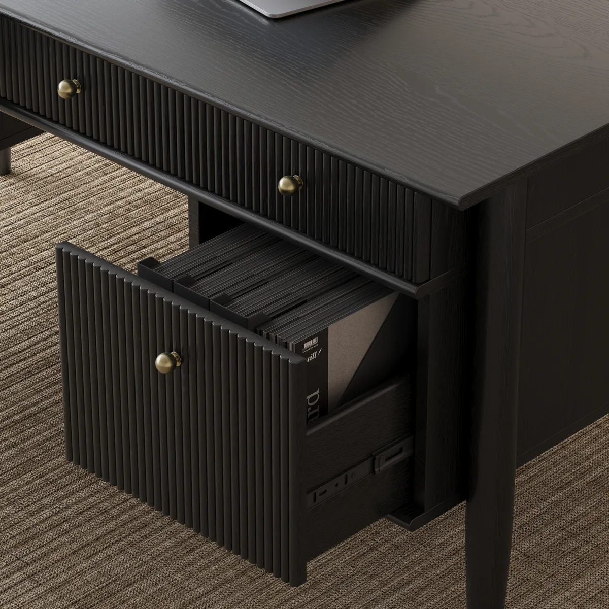 Mid-Century Solid Wood Home Office Desk with 6 Drawers — image 6
