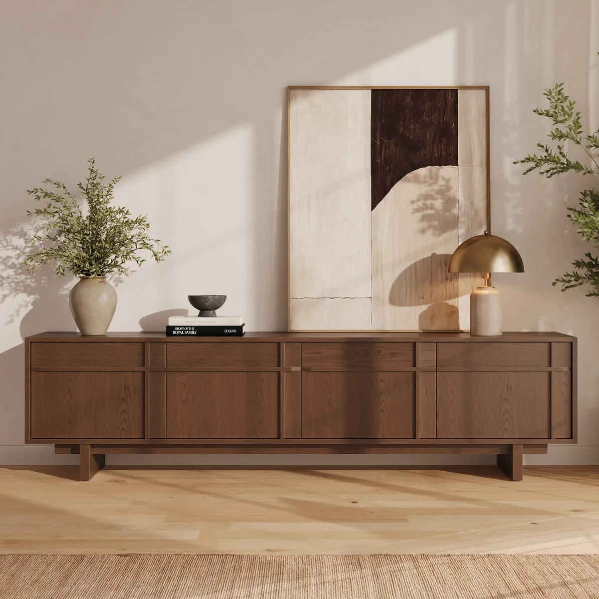 Panvyr 80" Ash Wood Walnut TV Stand with Storage — image 2