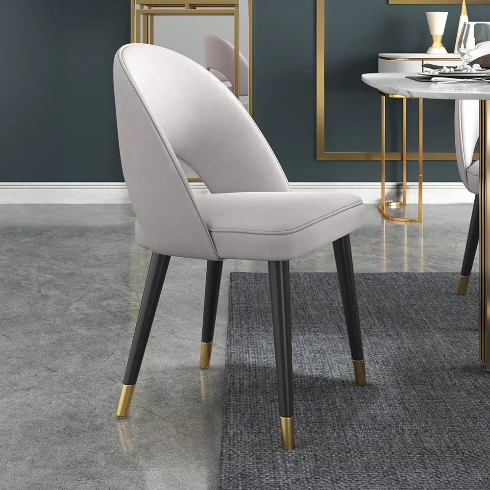 Dining Table Set 39.4" Round Wood Dining Table & 4 Upholstered Light Gray Velvet Dining Chairs Modern — image 7