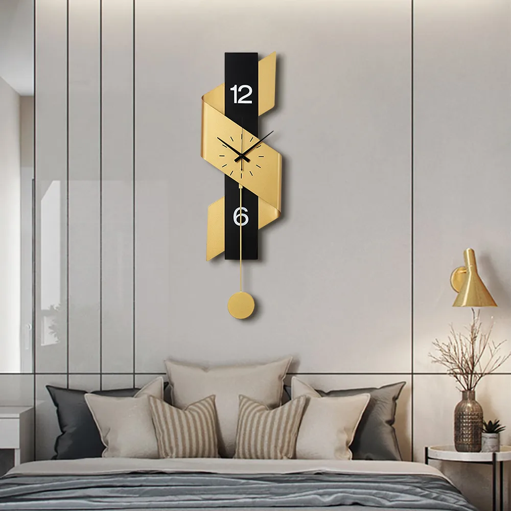 34.3" Modern Geometric Gold & Black Digital Wall Clock Oversized Wall Decor For Living Room — image 6