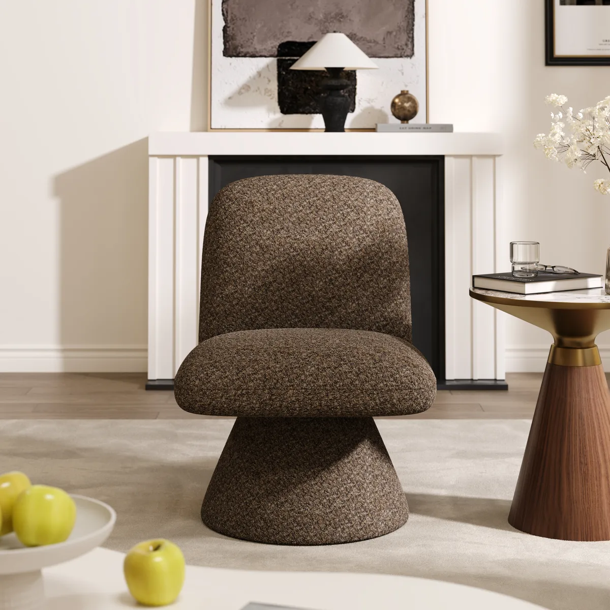 18" Modern Orange Boucle Swivel Accent Chair Sculptural L-Shaped Slipper Lounge Chair — image 23