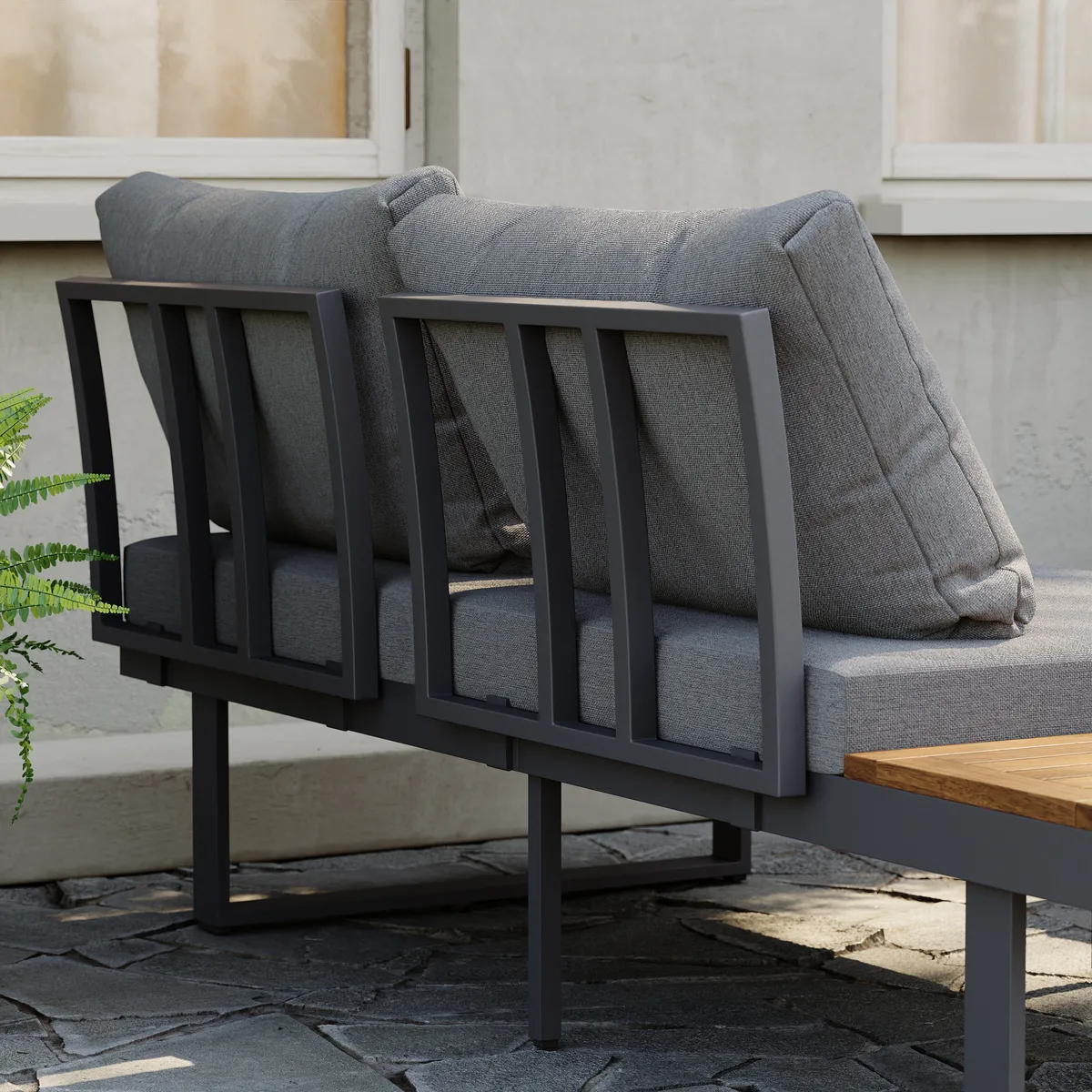 Slatera Outdoor Acacia & Aluminum Modular Sofa Set in Dark Gray with Black Cover — image 29