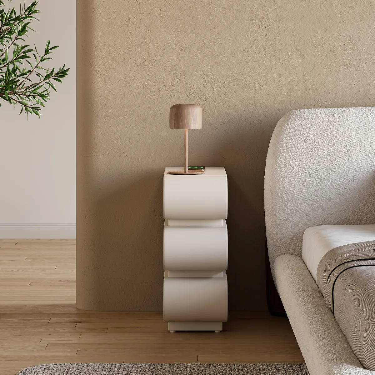 Narrow Humply Leather 3-Drawer Smart Nightstand with Sintered Stone Top — image 13