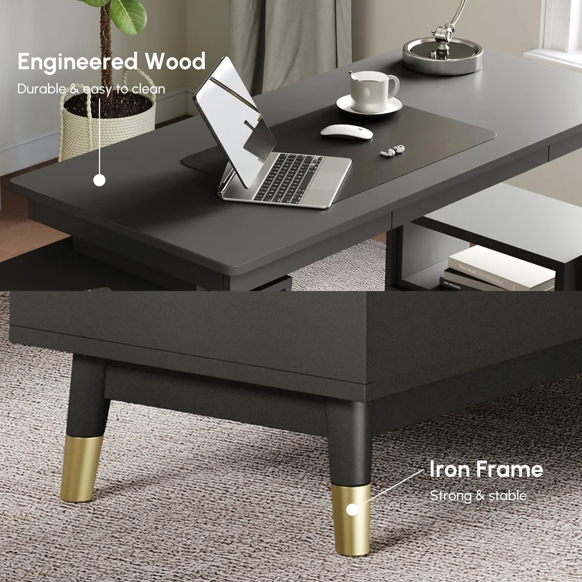 Ultic Gray Reversible L-Shaped Desk & Faux Leather Office Chair Set with Wheels — image 21