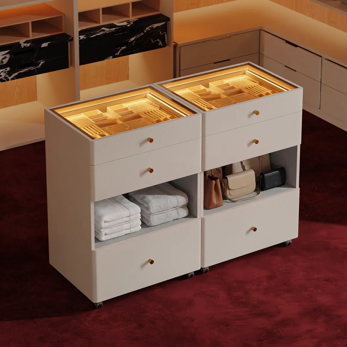 Walk-In Closet Island Jewelry Dresser with Glass Top & Light — image 13