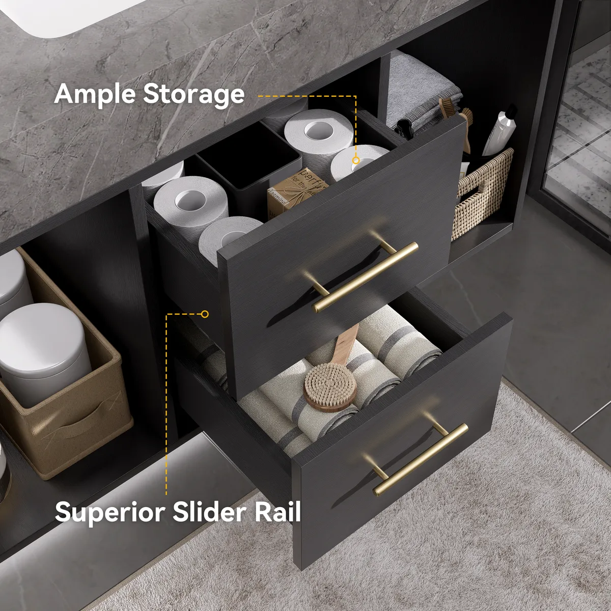 35.4" Floating Bathroom Vanity with Cultured Marble Vessel Sink with 2 Drawers — image 7
