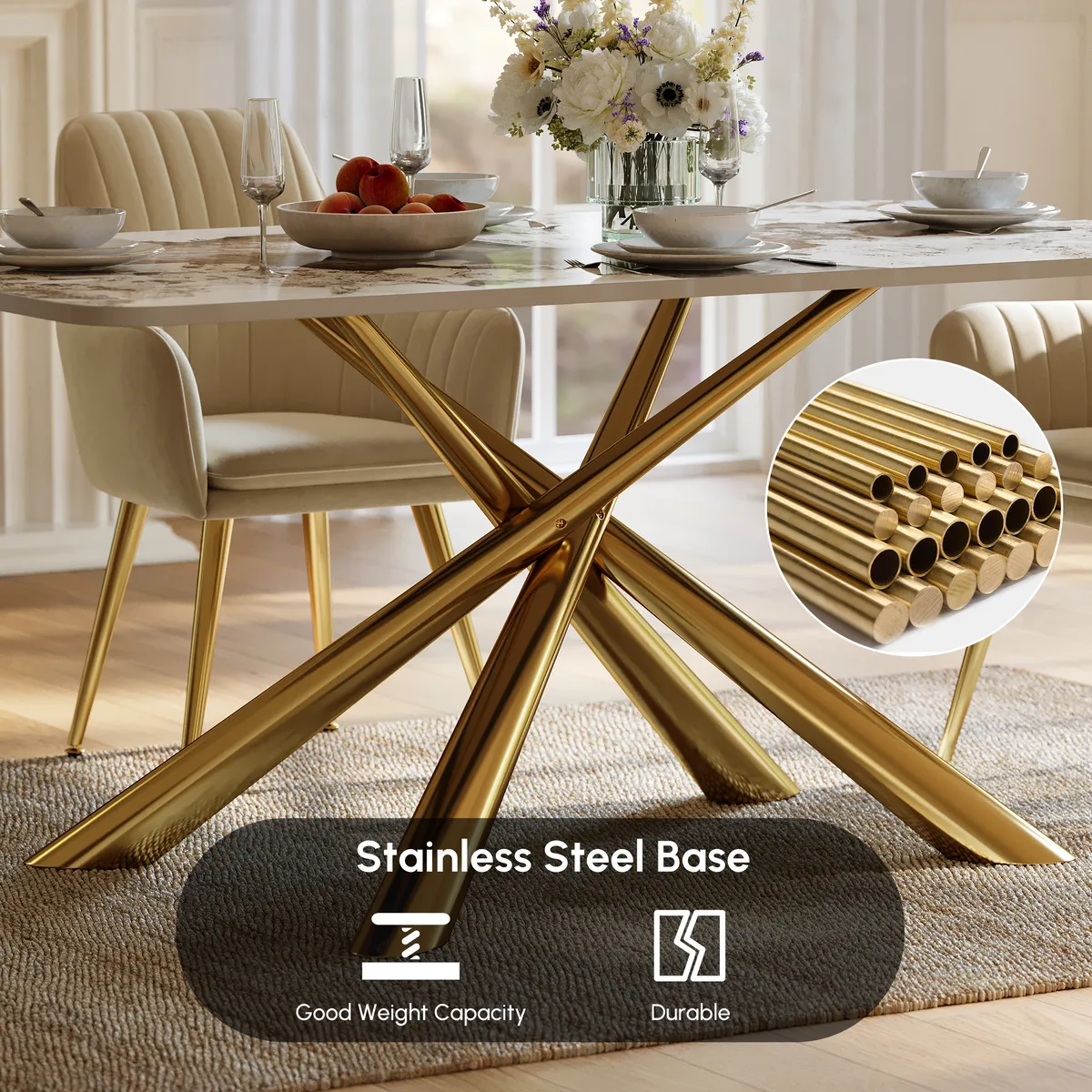 Dining Set 63" Rectangle Glossy Pandora Sintered Stone Dining Table with 4 Chairs — image 17