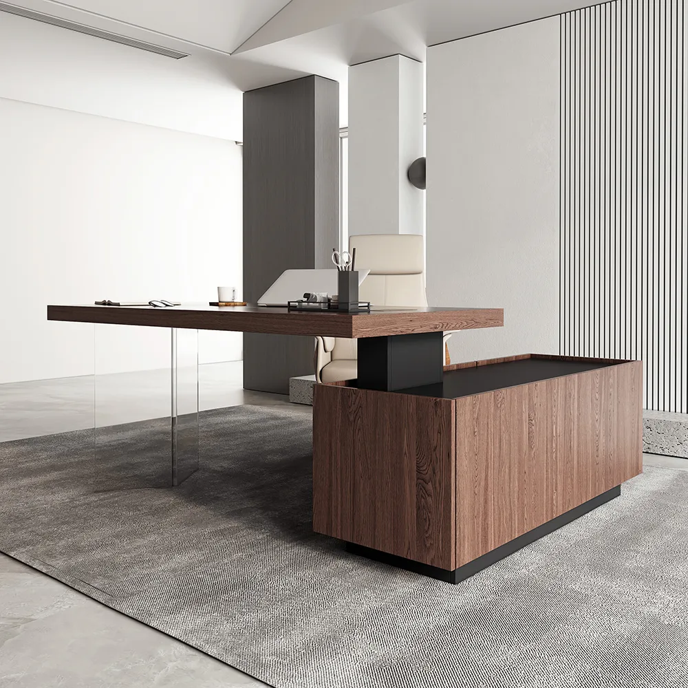 Modern 72" L-Shape Whitewash Standing Executive Desk with lifter Desktop Left Hand — image 18