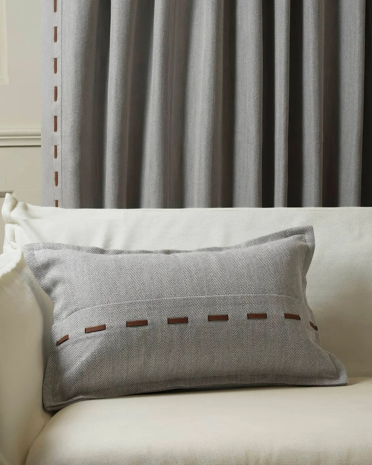 Cleo Textured Faux Leather Laced Lumbar Pillowcase — image 7