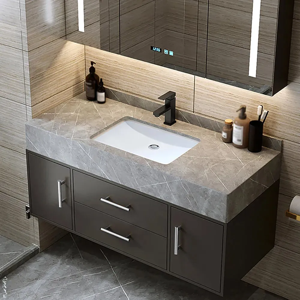 39.3" Walnut Bathroom Vanity & LED Medicine Cabinet Set — image 15