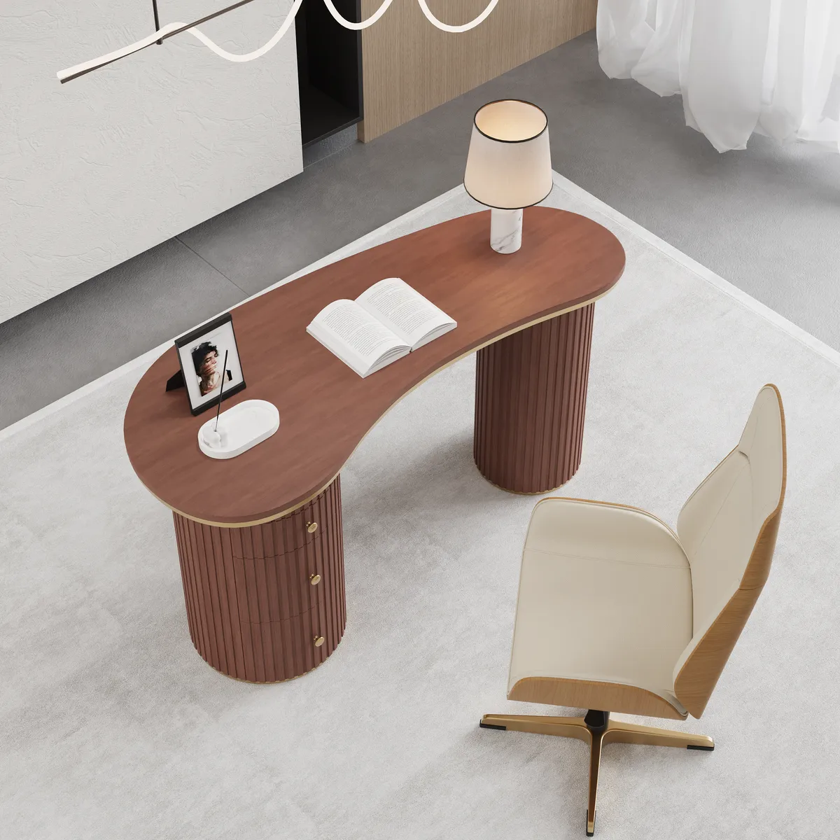 Matte Black Curved Wooden Office Desk & Adjustable Swivel Executive Chair — image 12