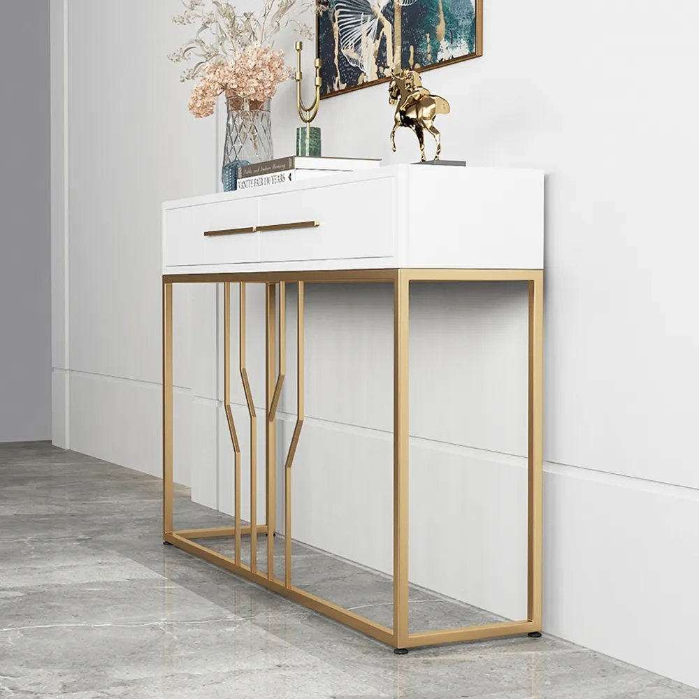 32" Modern Narrow White Console Table with Storage Wood Entryway Table with Drawers — image 3
