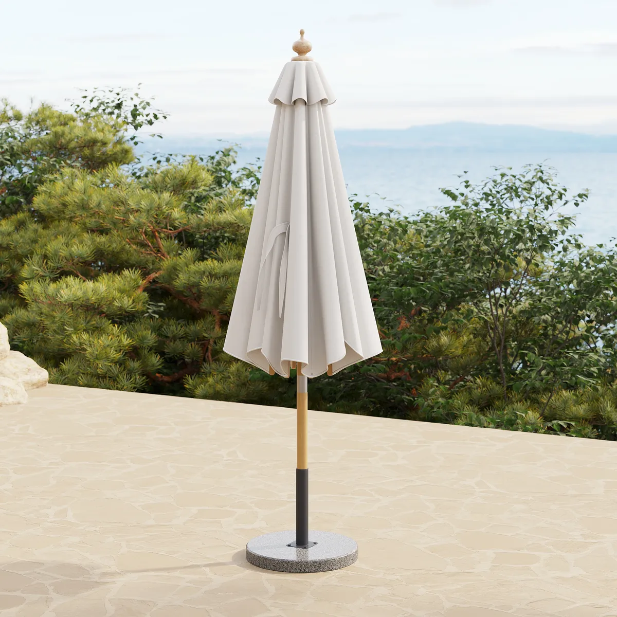 Tevara 10 ft. Patio Center Pole Umbrella with Marble Stand Outdoor Sun Umbrella for Pool / Beach — image 15