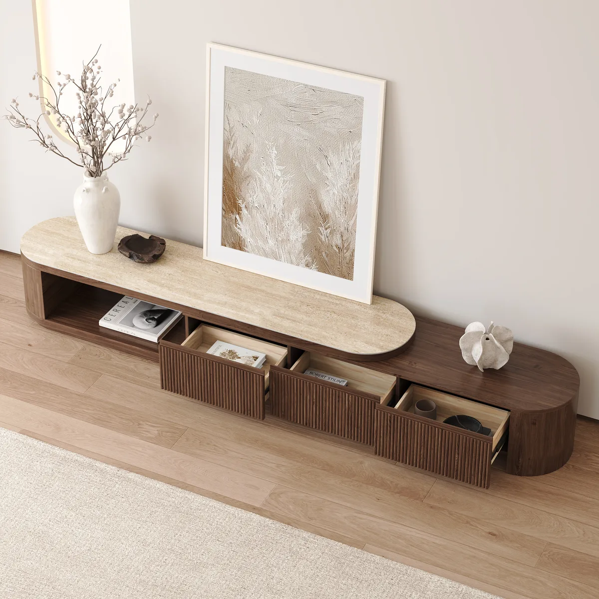 Velar Extendable Sintered Stone Top TV Stand with 3 Drawers(71"-114") — image 23