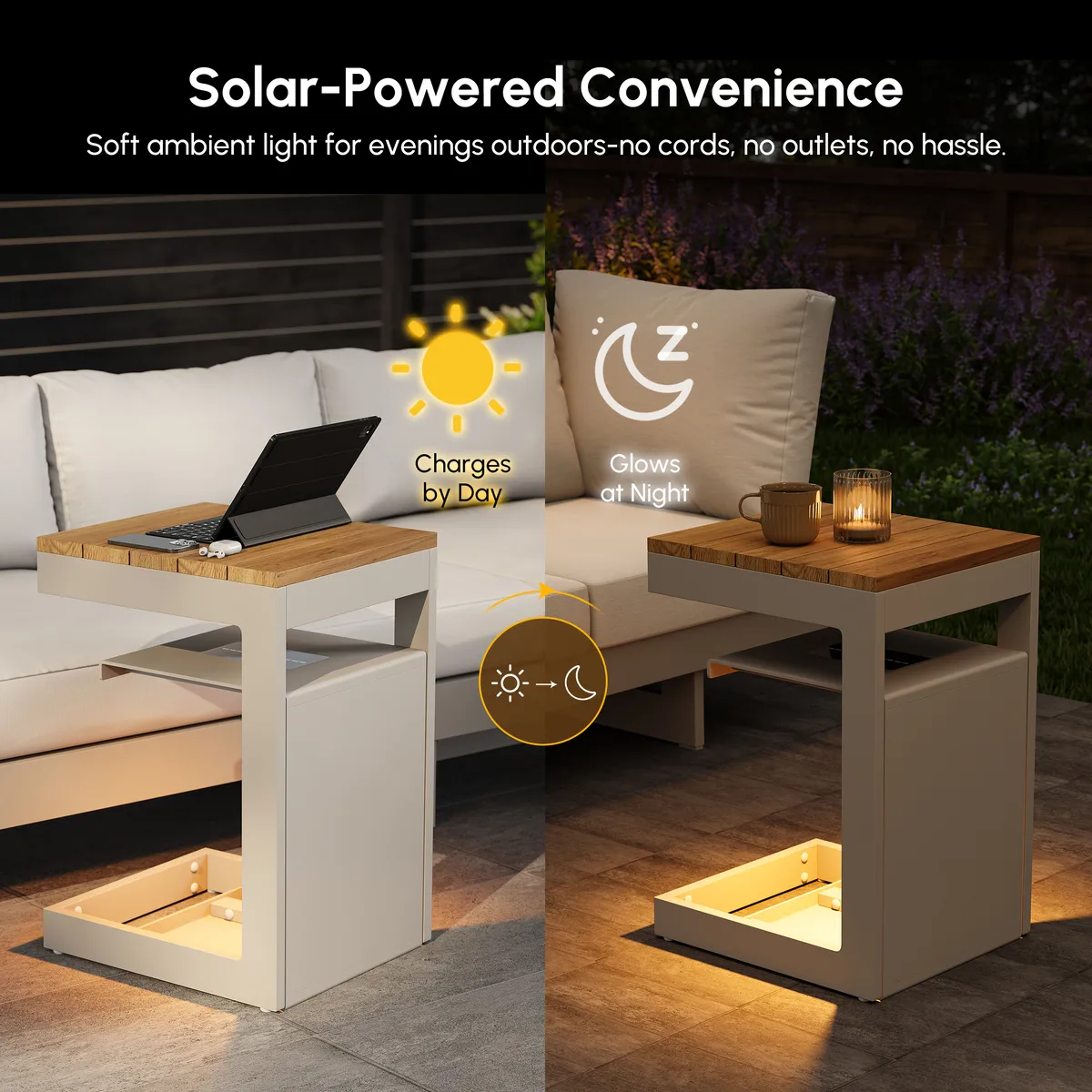 Tevara Outdoor Teak & Aluminum Solar Side Table (17") — image 19