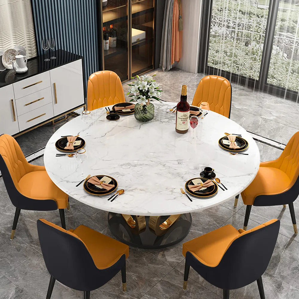 Dining Table Set 53.1" Faux Marble Dining Table White with 4 Velvet Chairs Modern — image 3
