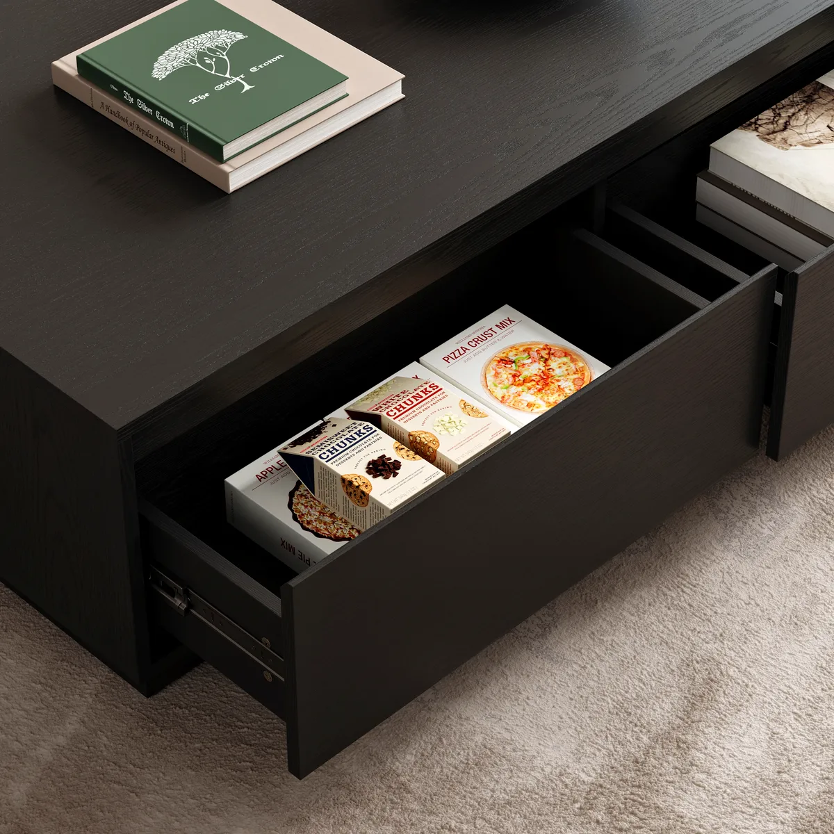 47" Mid Century Modern Gray Coffee Table Rectangular Block Living Room Table with Storage — image 16