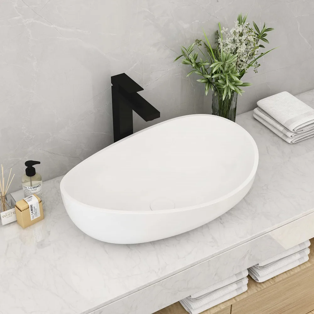 Bathroom Stone Resin Oval Vessel Sink Modern Art Sink — image 3