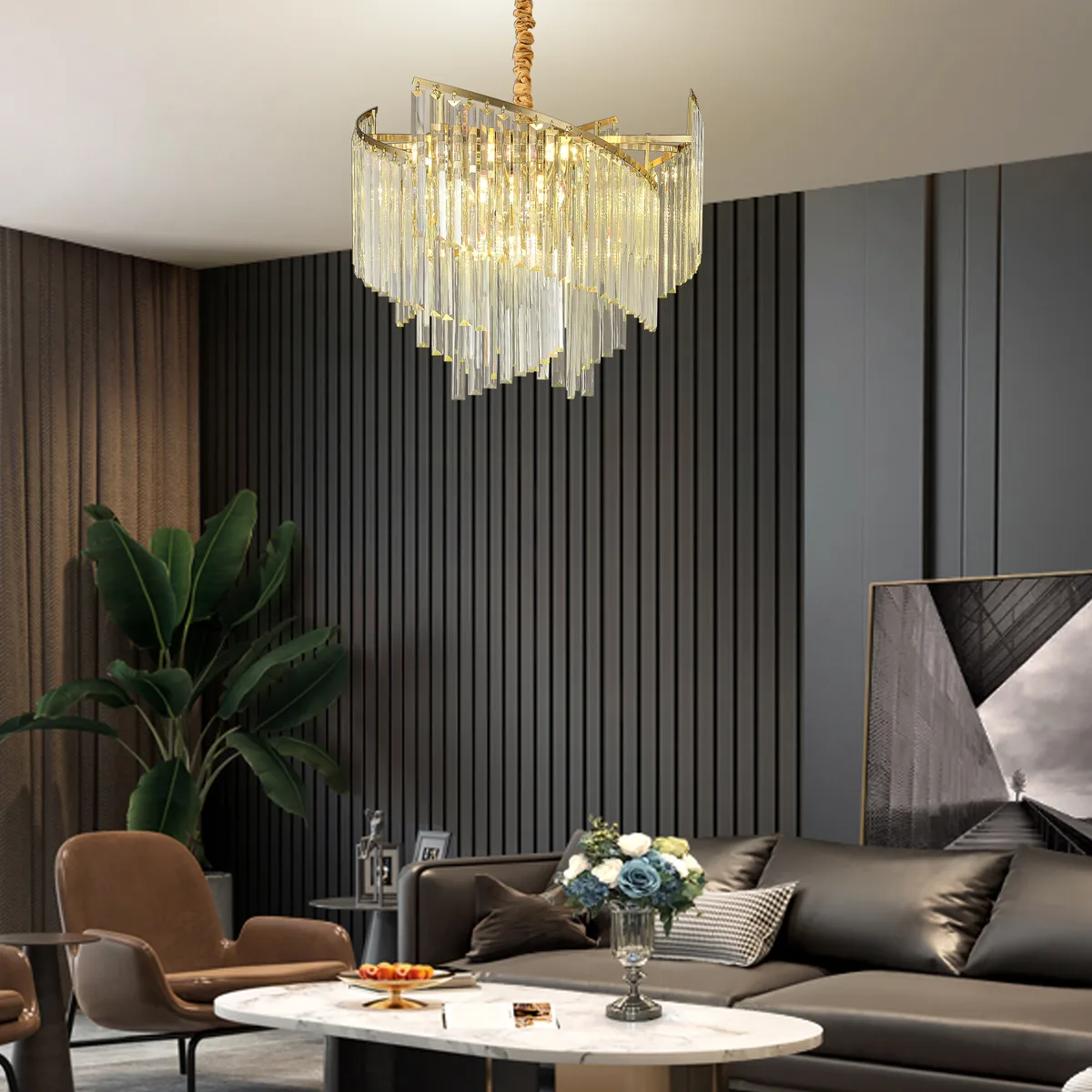 Spiral Art Modern 10-light Crystal Chandelier with Adjustable Chain — image 6