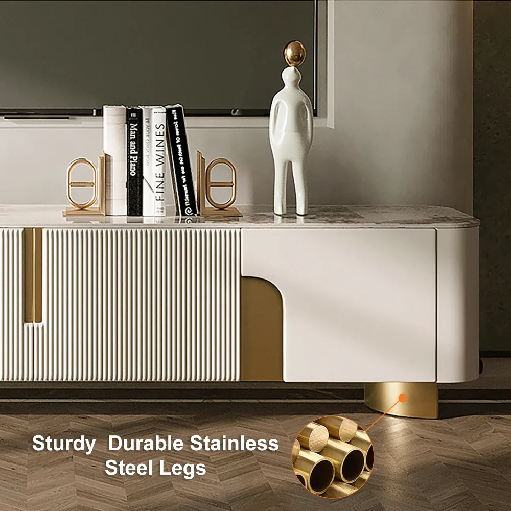 78.7" Stone Top Beige & Gold TV Stand with 4 Doors and Storage — image 9