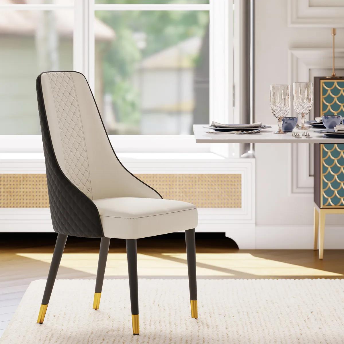 Diamic Black Faux Leather Dining Chairs with Upholstered — image 2