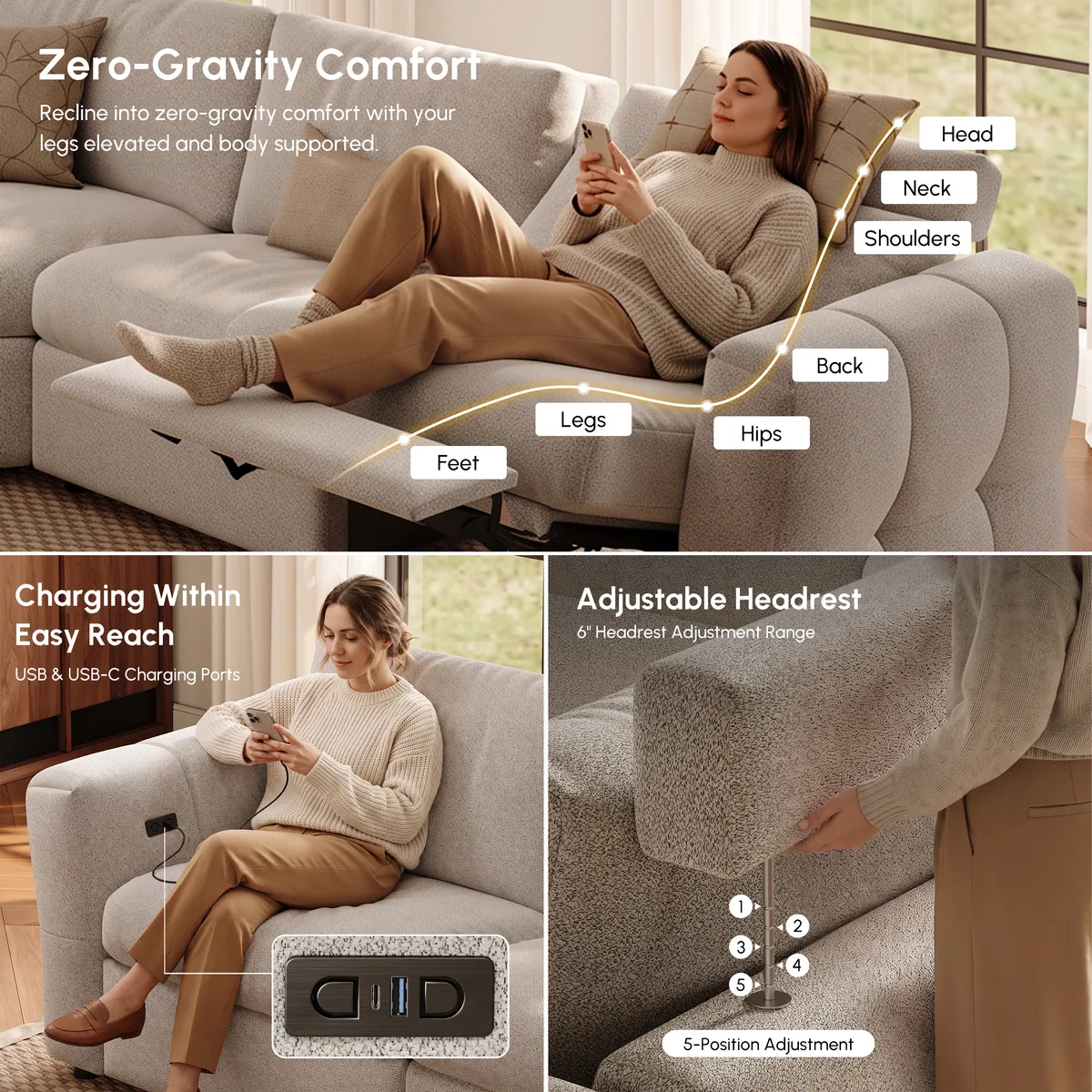 Glidio Chenille Power Reclining Sofa with Adjustable Headrests — image 9