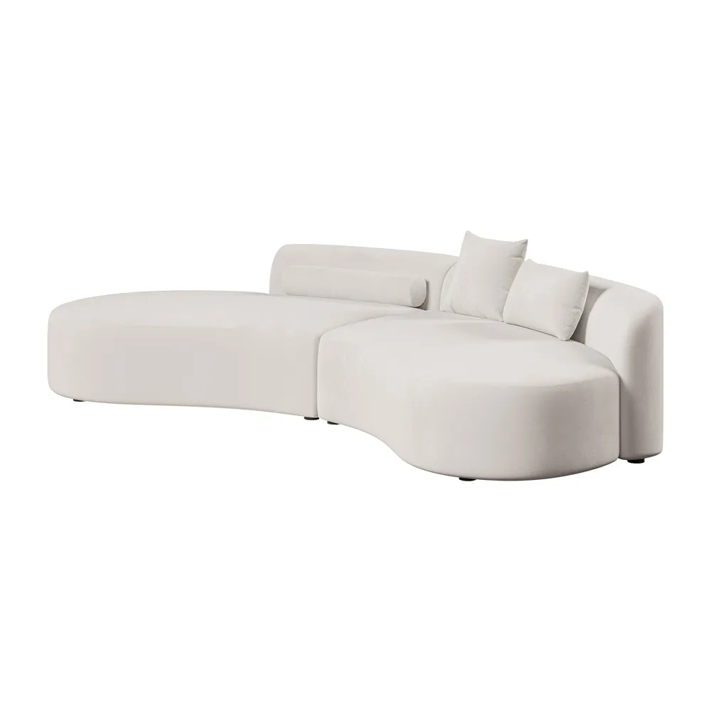 109" Modern White Curved Velvet Sectional Sofa 2 Piece 4-Seater Chaise with 3 Pillows — image 8