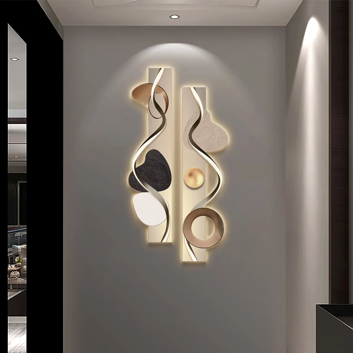 39.4" Modern Abstract Geometric Multi-color Acrylic Wall Art with LED Backlighting — image 3