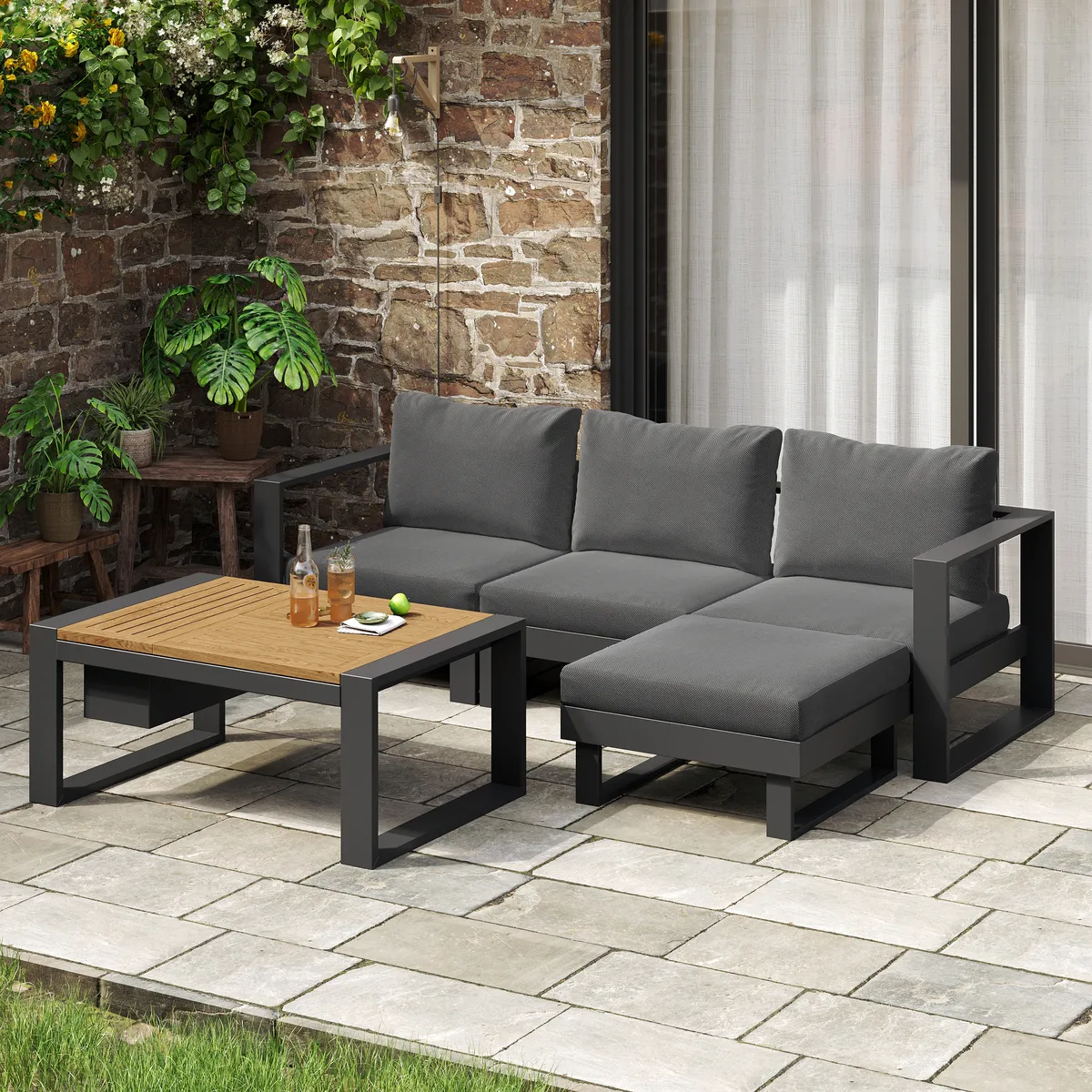 Slatera 4-Piece Modular Outdoor Sofa Set Aluminum & Acacia for 4 Person in Light — image 12