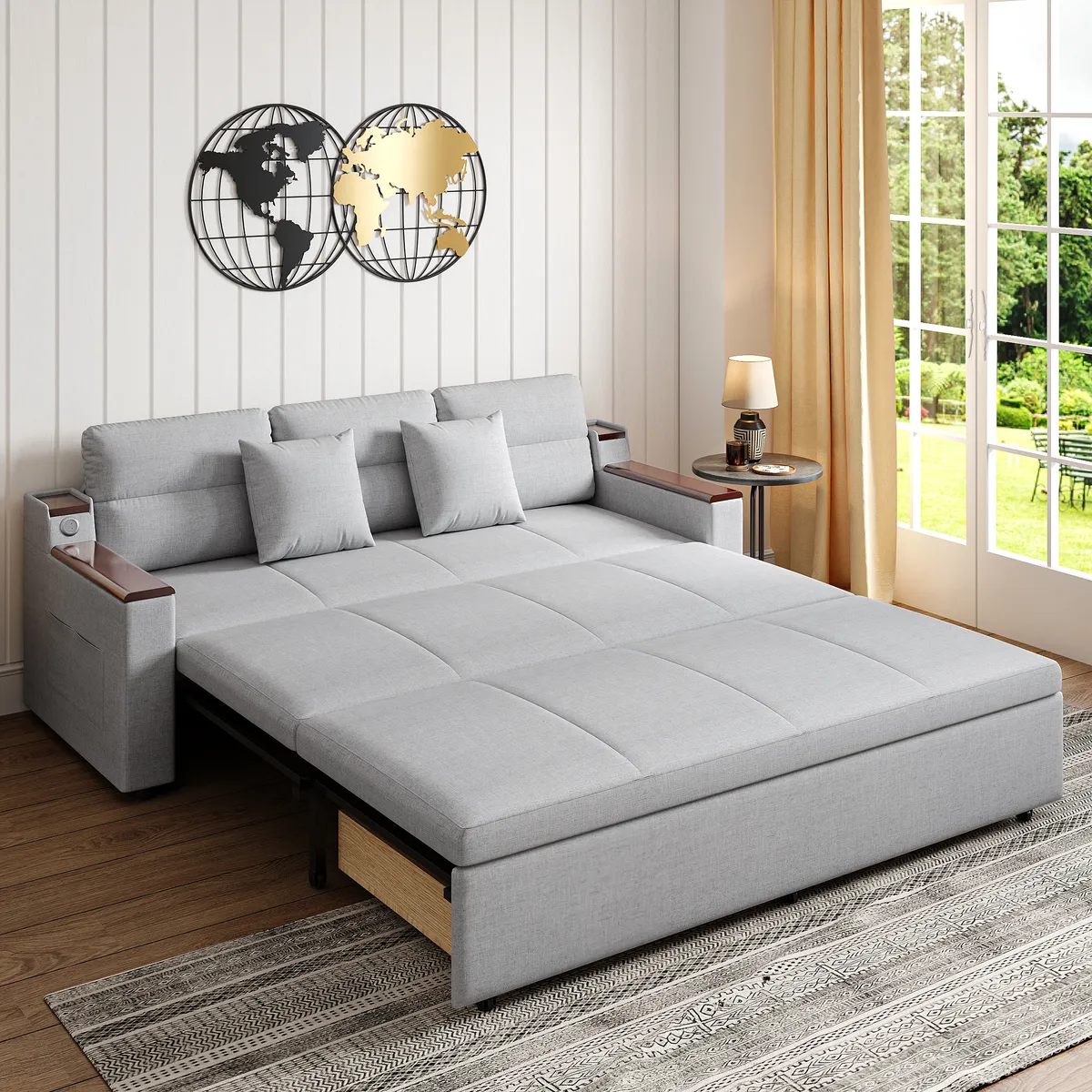 King Size Daybed with Trundle Linen Pull Out Sofa Bed — image 12