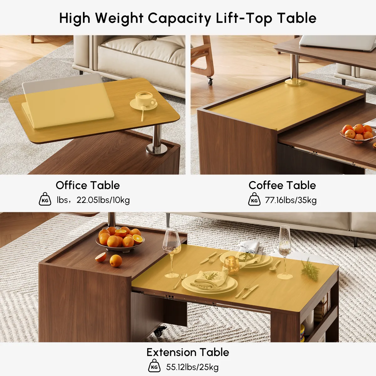 49.2" Lift-Top Extendable Coffee Table with Drawers & Storage Multifunction Table — image 6