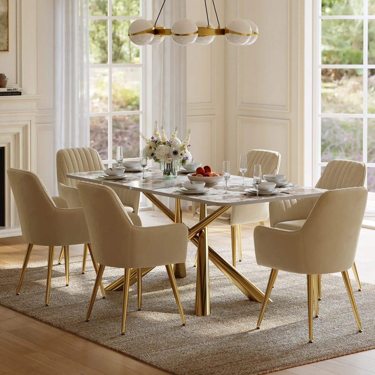 Dining Set 63" Rectangle Glossy Pandora Sintered Stone Dining Table with 4 Chairs — image 12