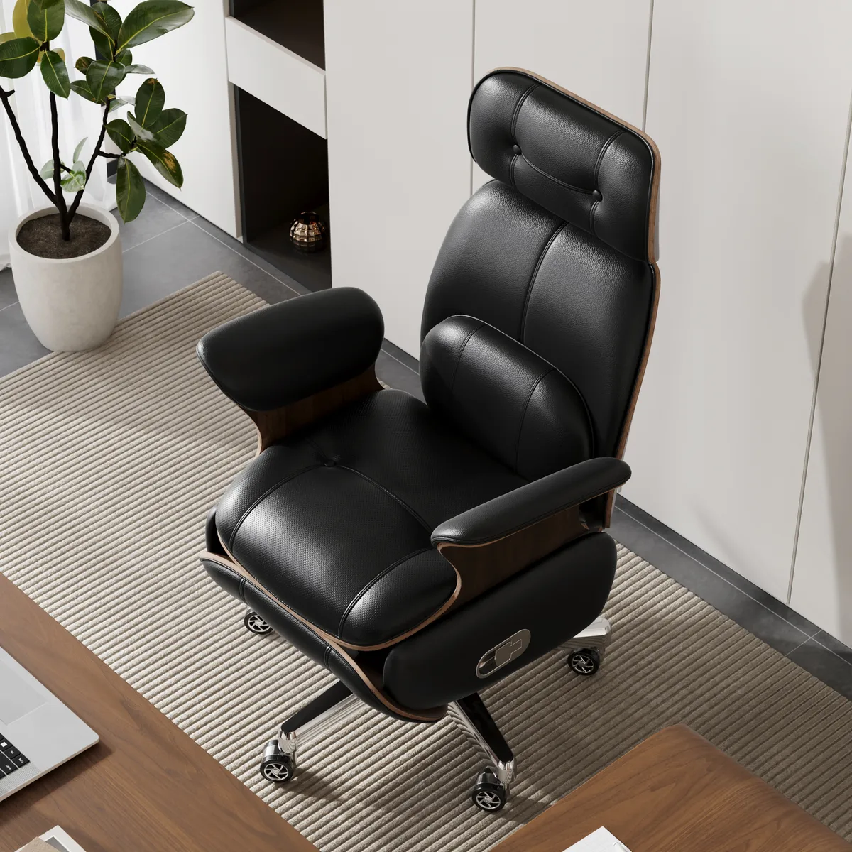 Black Genuine Leather Power Reclining Executive Office Chair Swivel Office Desk Chair — image 5