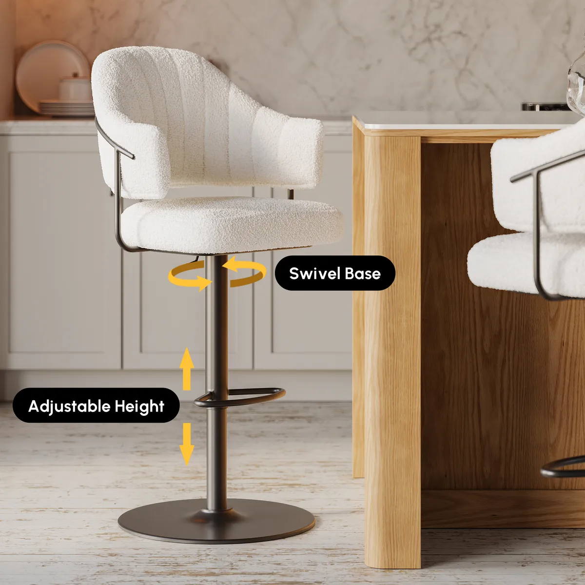 Modern Boucle Adjustable Counter Stool with Swivel Base — image 5