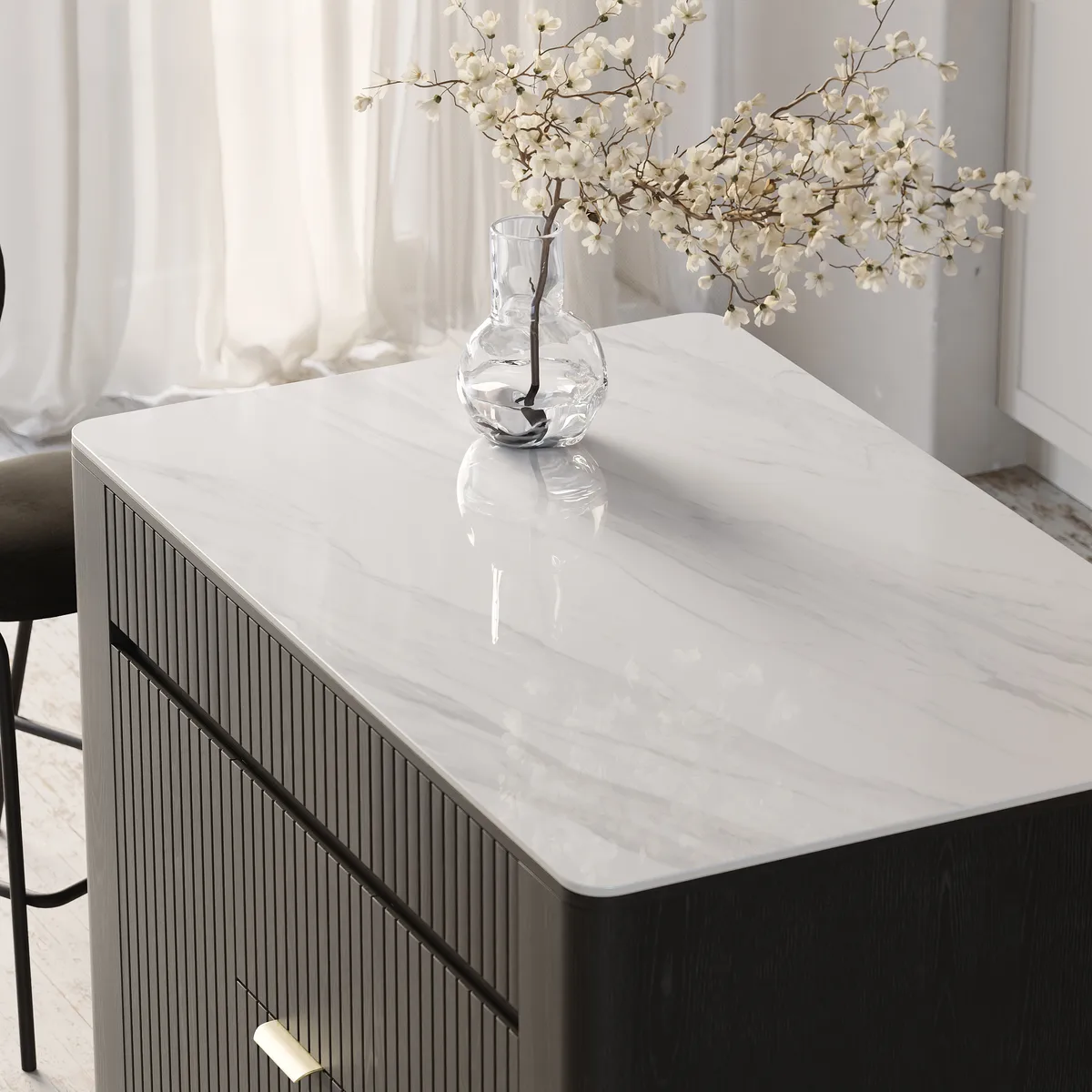 72" Sintered Stone Top Solid Wood Kitchen Island with Storage — image 7