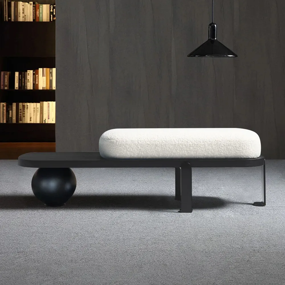 Ball design Entryway Bench Wooden Furniture  with Abstract Metal Legsin White & Gold (47.2" Wide)