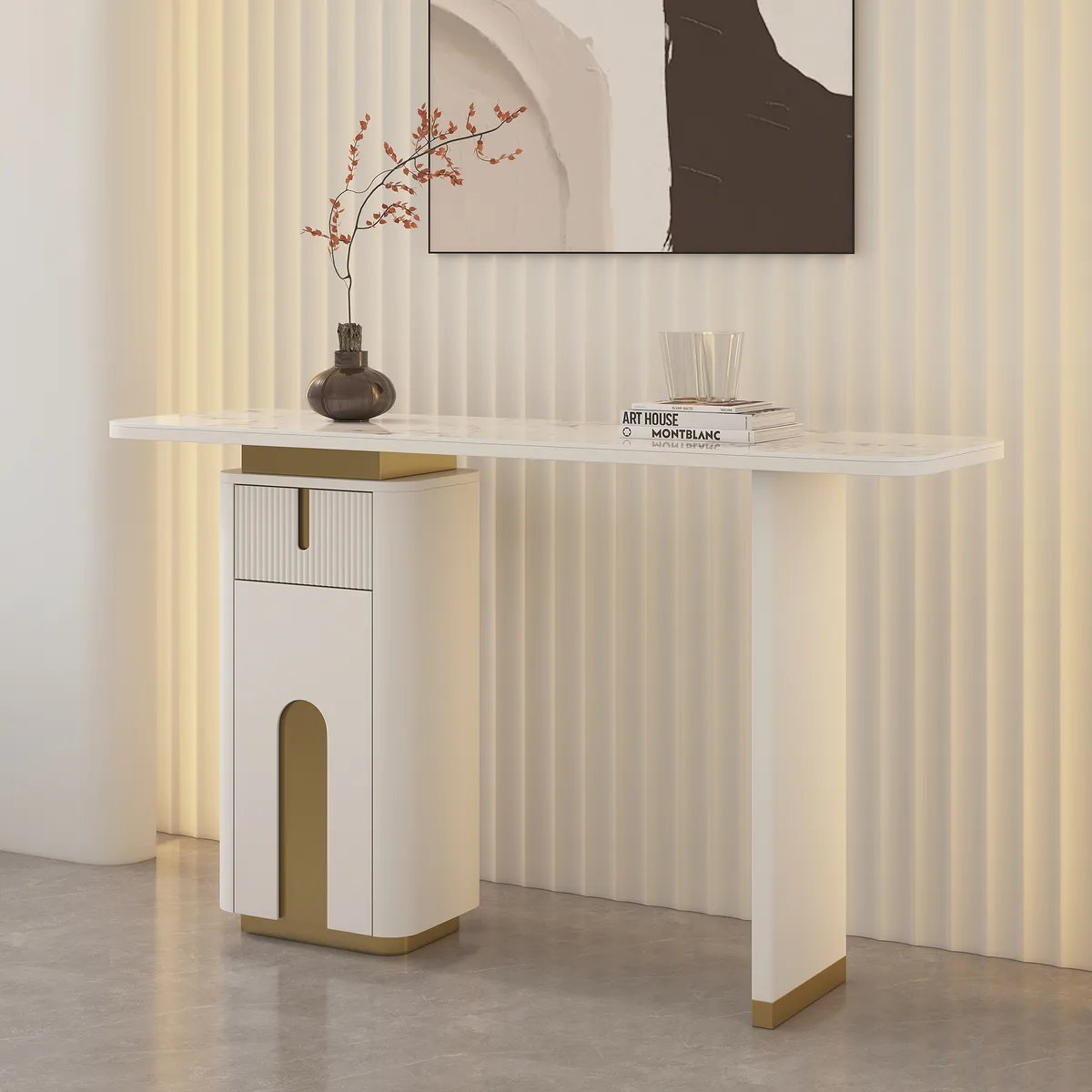 48" Modern Sintered Stone Console Table with Storage Entryway Table — image 2
