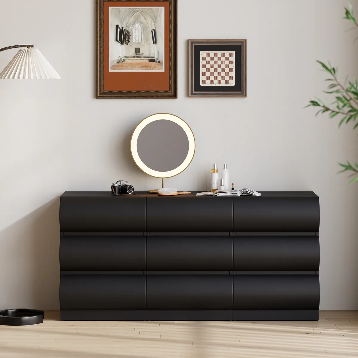 Humply Modern Black Leather 6 Drawer Dresser Chest with Storage Cabinet — image 16