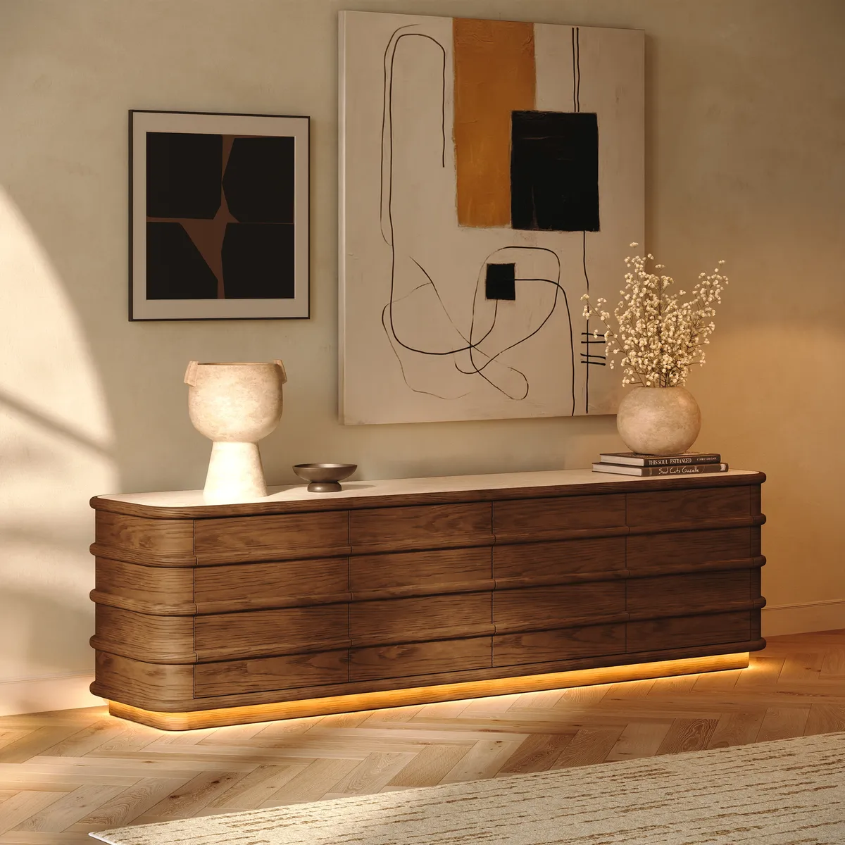 80" Ash Wood TV Stand with Sintered Stone Top