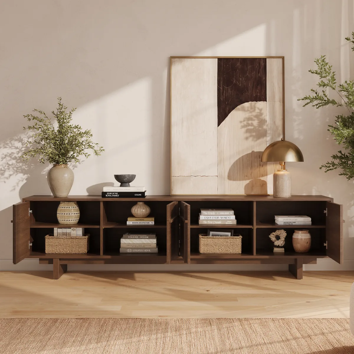 Panvyr 80" Ash Wood Walnut TV Stand with Storage — image 4