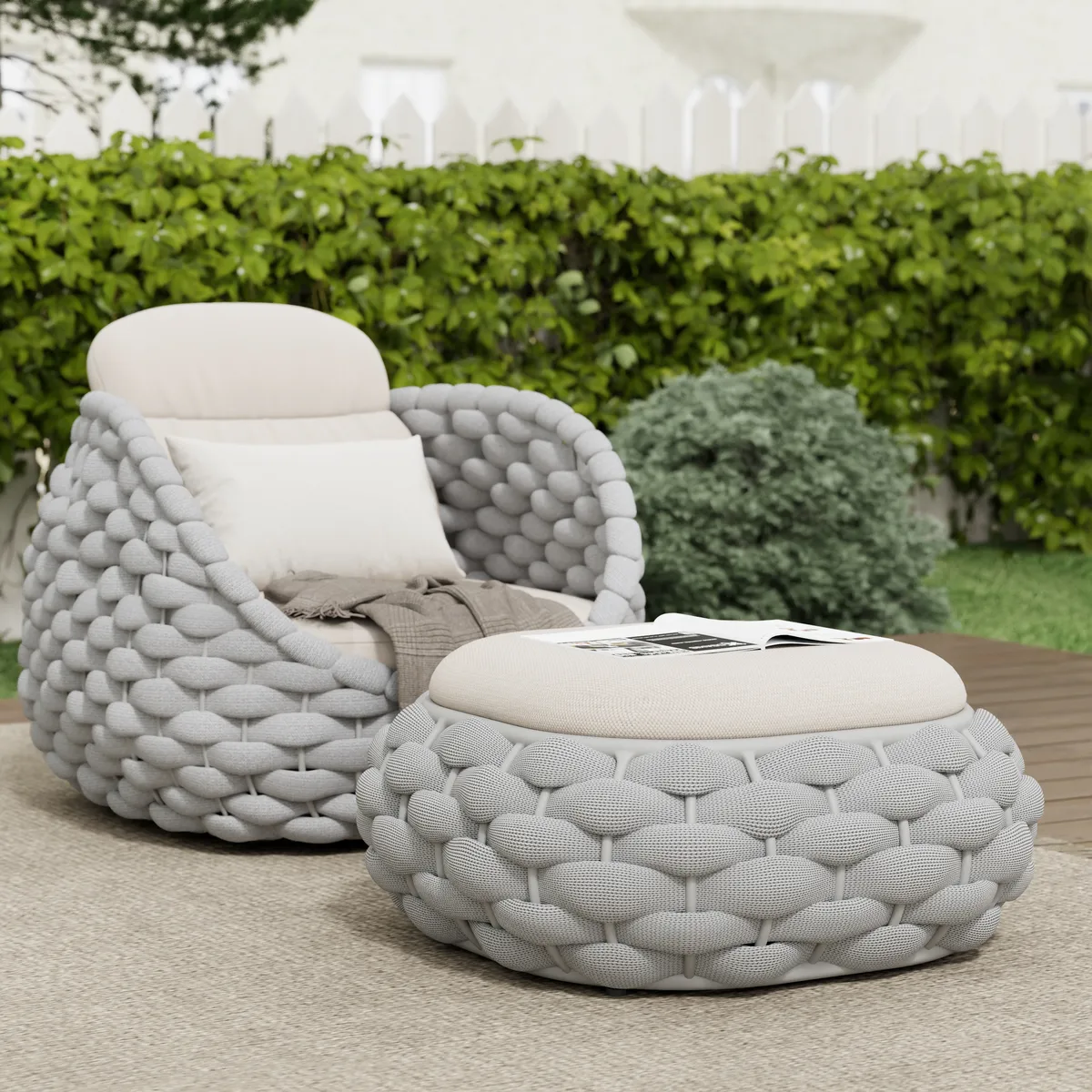 Cocaro Outdoor Storage Ottoman with Woven Rope in Light — image 15