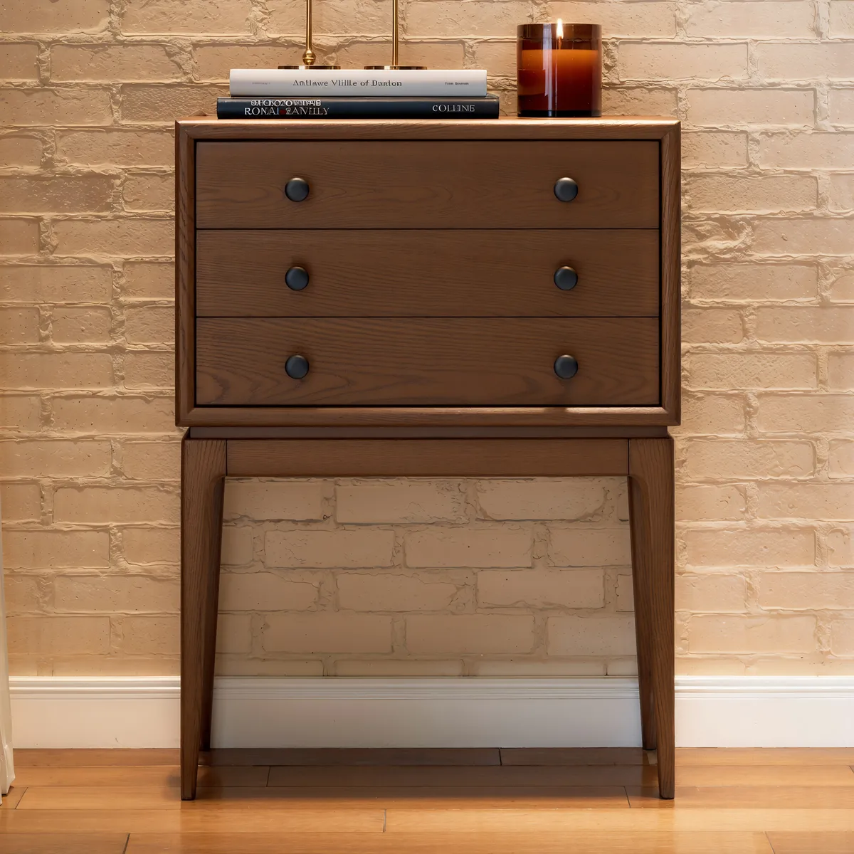 Mid-Century 3-Drawer Chest – Solid Ash Wood in Walnut Finish — image 2