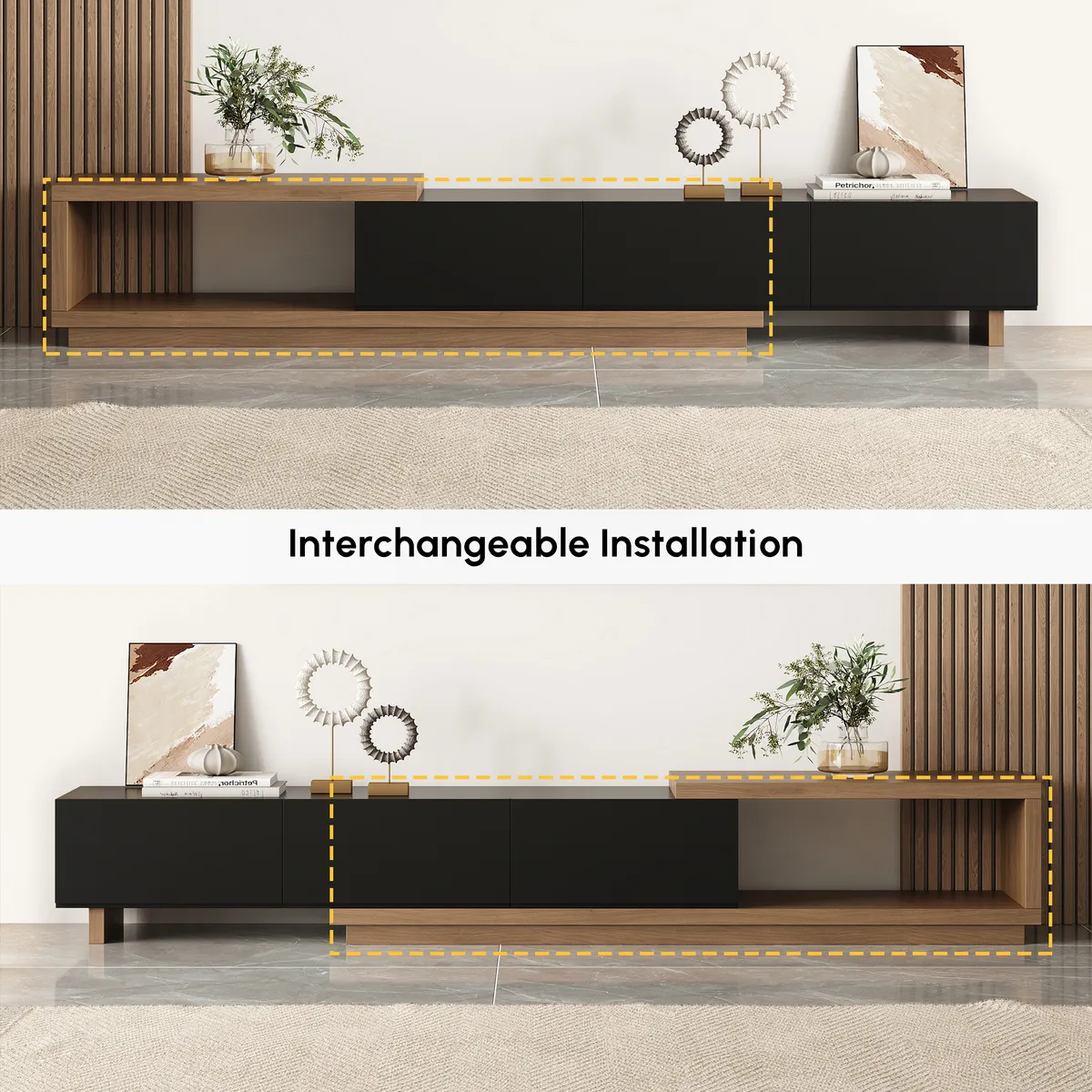 Quoint 100.4" Modern TV Stand Retracted & Extendable 3-Drawer Light Media Console — image 18
